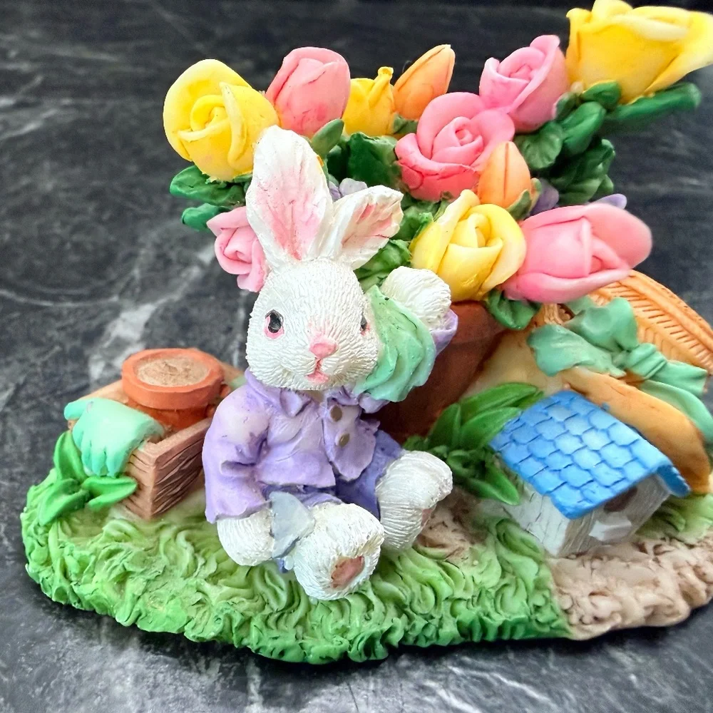 Bunny With Flowers Figurine